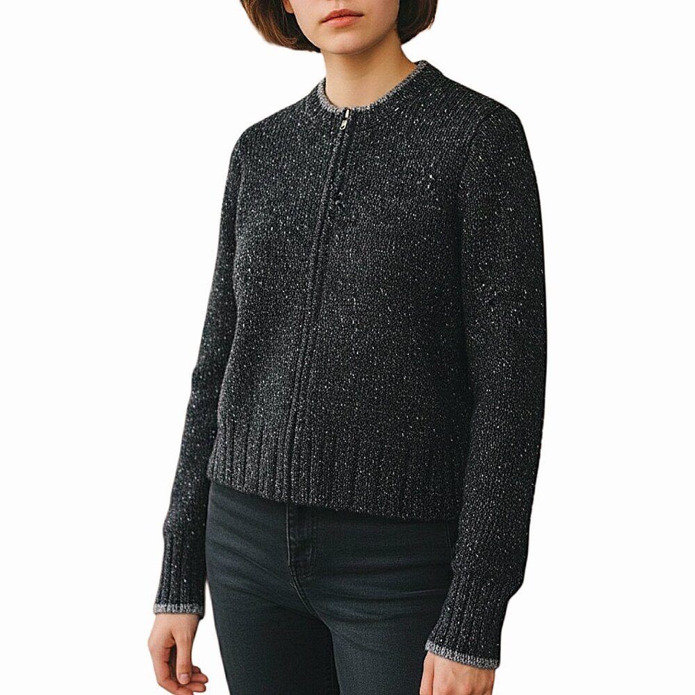 Abercrombie & Fitch Wool-Blend Cropped Zip Cardigan Scandi/Neutral/Minimalist S